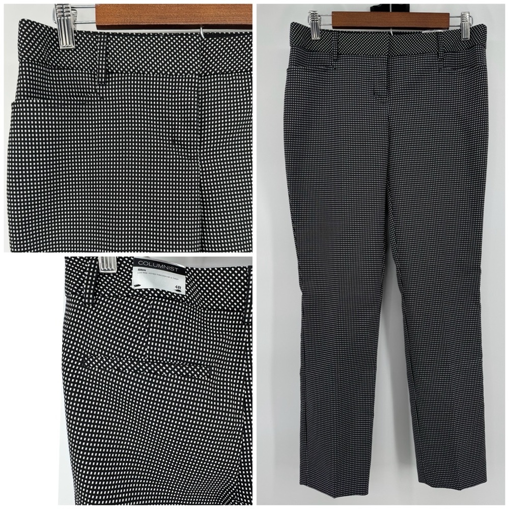 Express Columnist Slim Low Rise Black White Micro-Check Pants Women's Sz 4 NWT